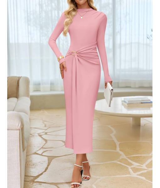 ZESICA Women's 2025 Fall Long Sleeve Bodycon Dress Mock Neck Party Cocktail Wedding Guest Long Midi Dresses