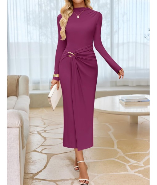ZESICA Women's 2025 Fall Long Sleeve Bodycon Dress Mock Neck Party Cocktail Wedding Guest Long Midi Dresses