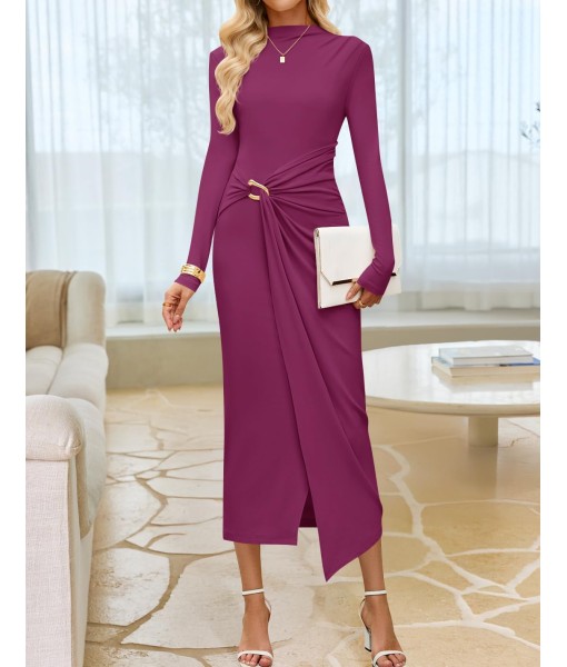 ZESICA Women's 2025 Fall Long Sleeve Bodycon Dress Mock Neck Party Cocktail Wedding Guest Long Midi Dresses