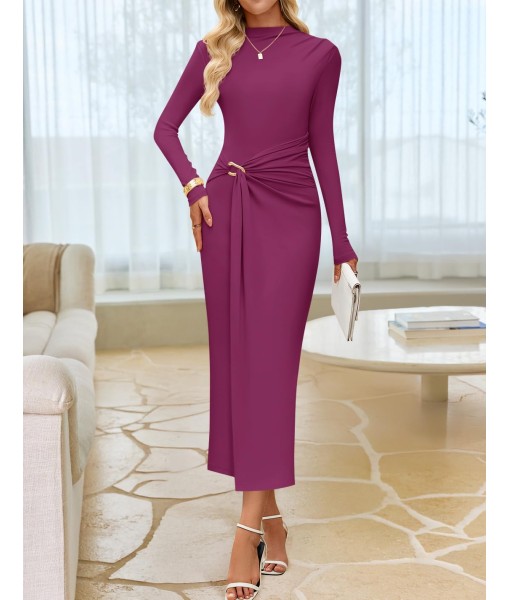 ZESICA Women's 2025 Fall Long Sleeve Bodycon Dress Mock Neck Party Cocktail Wedding Guest Long Midi Dresses