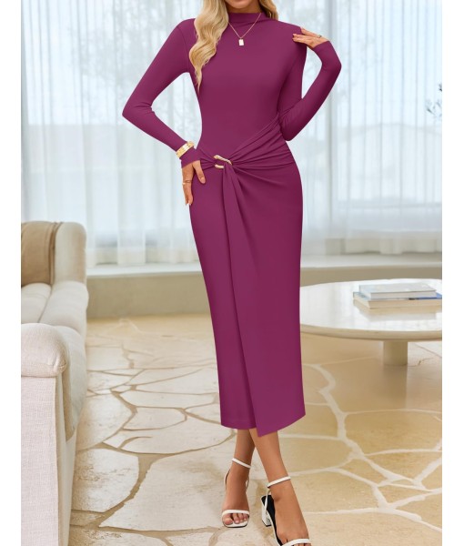 ZESICA Women's 2025 Fall Long Sleeve Bodycon Dress Mock Neck Party Cocktail Wedding Guest Long Midi Dresses
