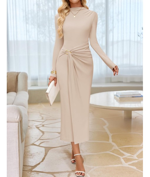 ZESICA Women's 2025 Fall Long Sleeve Bodycon Dress Mock Neck Party Cocktail Wedding Guest Long Midi Dresses