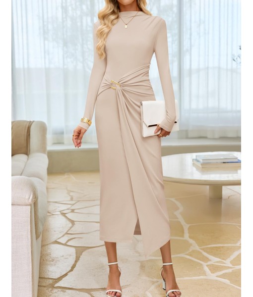 ZESICA Women's 2025 Fall Long Sleeve Bodycon Dress Mock Neck Party Cocktail Wedding Guest Long Midi Dresses