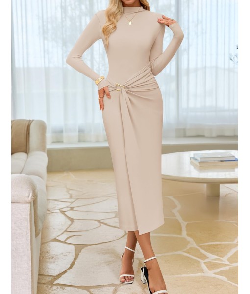 ZESICA Women's 2025 Fall Long Sleeve Bodycon Dress Mock Neck Party Cocktail Wedding Guest Long Midi Dresses