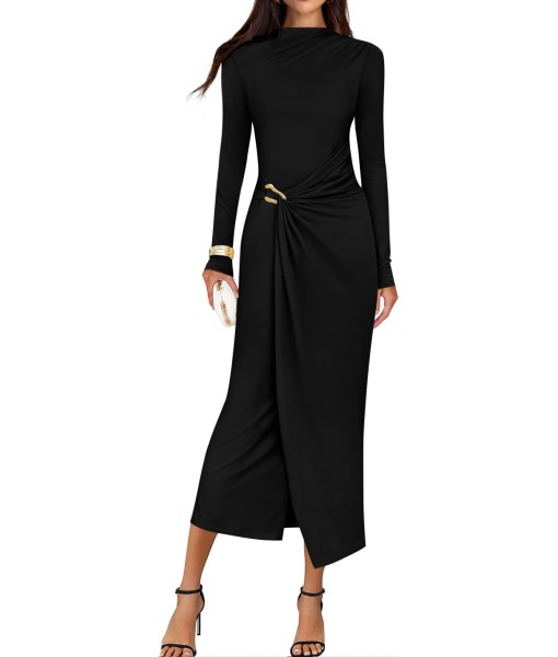 ZESICA Women's 2025 Fall Long Sleeve Bodycon Dress Mock Neck Party Cocktail Wedding Guest Long Midi Dresses
