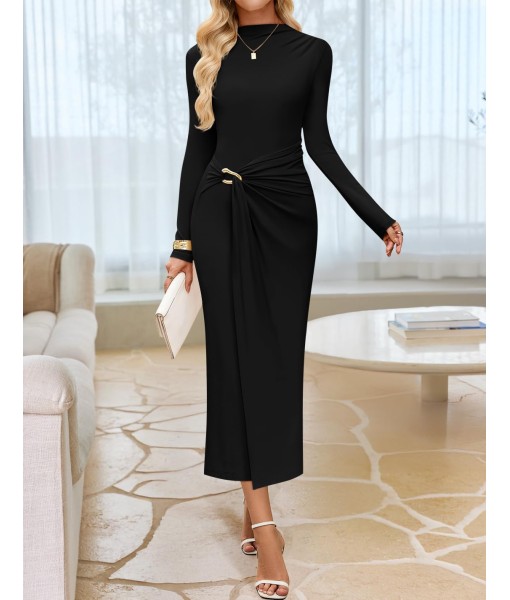 ZESICA Women's 2025 Fall Long Sleeve Bodycon Dress Mock Neck Party Cocktail Wedding Guest Long Midi Dresses