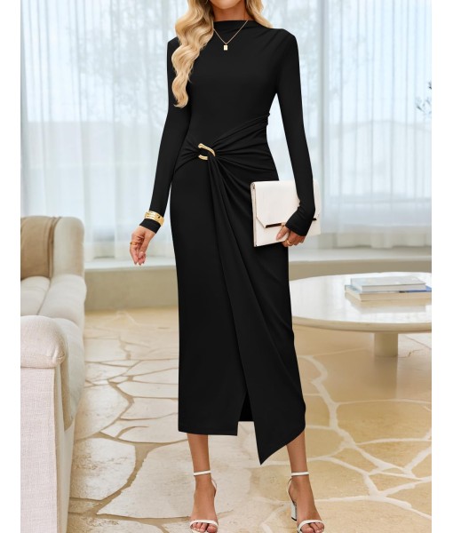 ZESICA Women's 2025 Fall Long Sleeve Bodycon Dress Mock Neck Party Cocktail Wedding Guest Long Midi Dresses