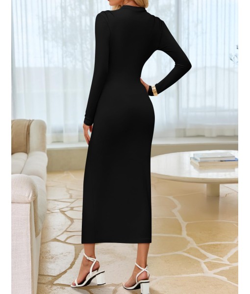 ZESICA Women's 2025 Fall Long Sleeve Bodycon Dress Mock Neck Party Cocktail Wedding Guest Long Midi Dresses
