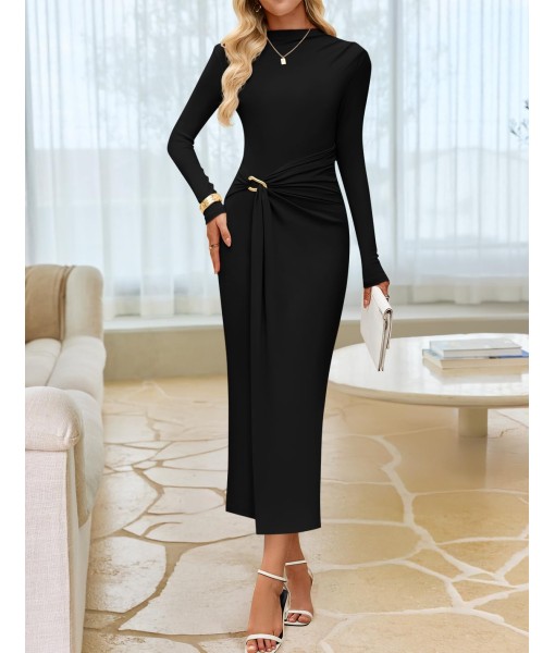 ZESICA Women's 2025 Fall Long Sleeve Bodycon Dress Mock Neck Party Cocktail Wedding Guest Long Midi Dresses