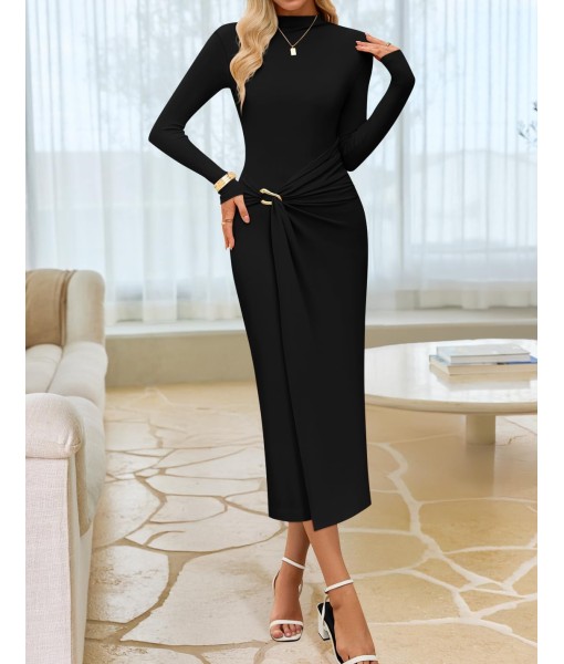 ZESICA Women's 2025 Fall Long Sleeve Bodycon Dress Mock Neck Party Cocktail Wedding Guest Long Midi Dresses