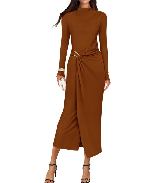 ZESICA Women's 2025 Fall Long Sleeve Bodycon Dress Mock Neck Party Cocktail Wedding Guest Long Midi Dresses