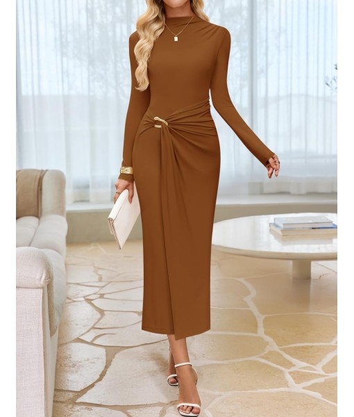 ZESICA Women's 2025 Fall Long Sleeve Bodycon Dress Mock Neck Party Cocktail Wedding Guest Long Midi Dresses
