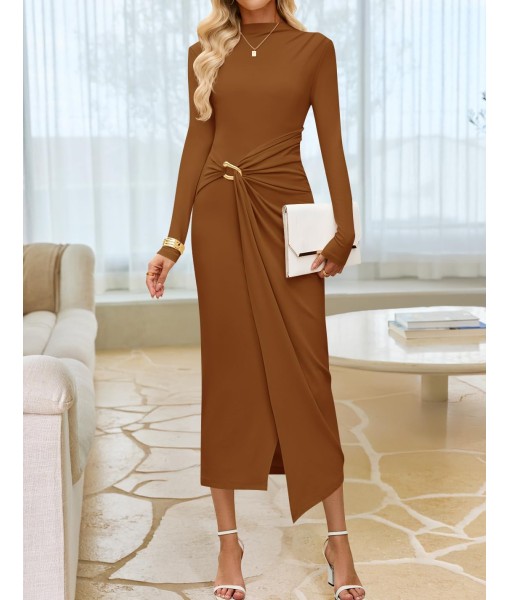 ZESICA Women's 2025 Fall Long Sleeve Bodycon Dress Mock Neck Party Cocktail Wedding Guest Long Midi Dresses