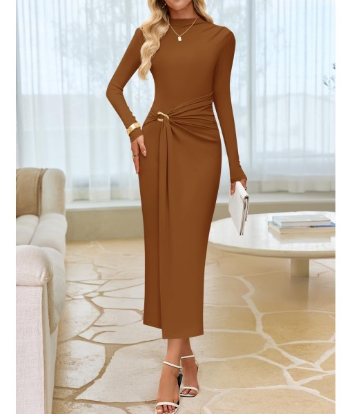 ZESICA Women's 2025 Fall Long Sleeve Bodycon Dress Mock Neck Party Cocktail Wedding Guest Long Midi Dresses