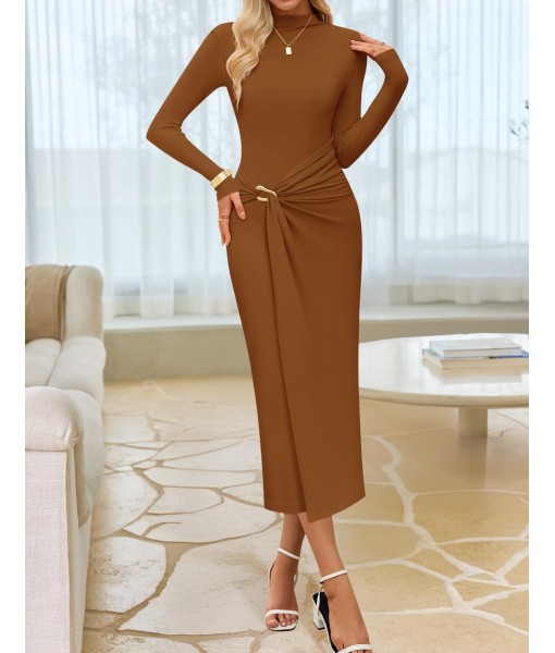 ZESICA Women's 2025 Fall Long Sleeve Bodycon Dress Mock Neck Party Cocktail Wedding Guest Long Midi Dresses