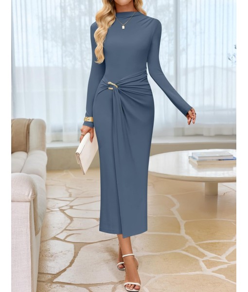 ZESICA Women's 2025 Fall Long Sleeve Bodycon Dress Mock Neck Party Cocktail Wedding Guest Long Midi Dresses