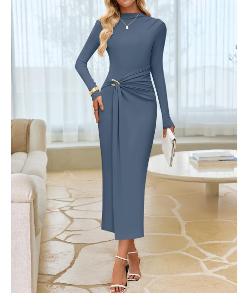ZESICA Women's 2025 Fall Long Sleeve Bodycon Dress Mock Neck Party Cocktail Wedding Guest Long Midi Dresses