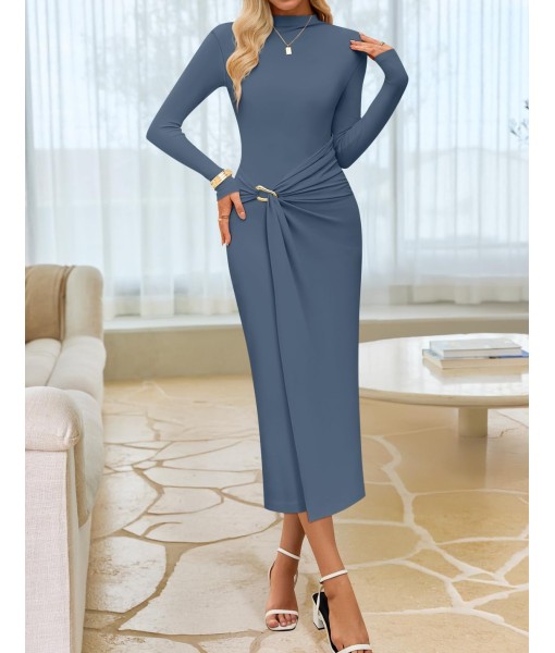 ZESICA Women's 2025 Fall Long Sleeve Bodycon Dress Mock Neck Party Cocktail Wedding Guest Long Midi Dresses