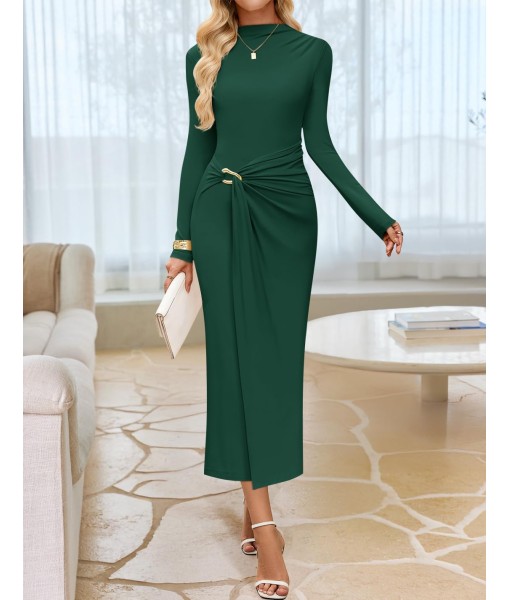 ZESICA Women's 2025 Fall Long Sleeve Bodycon Dress Mock Neck Party Cocktail Wedding Guest Long Midi Dresses