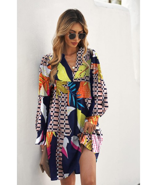 QACOHU Fall Dresses for Women 2025 Casual V Neck Long Sleeves Flowy Mini Tunic Dress