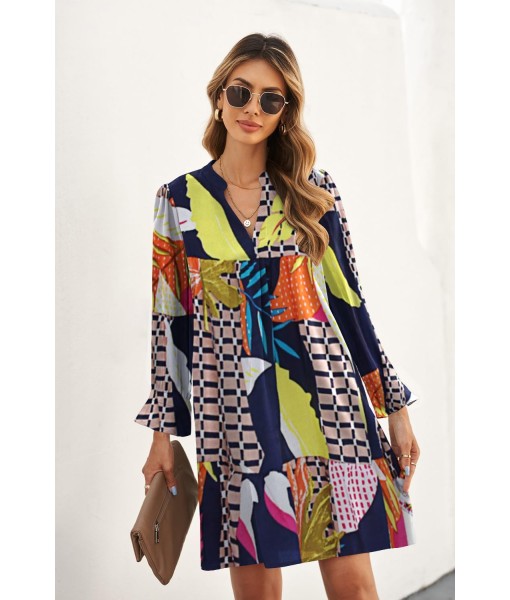 QACOHU Fall Dresses for Women 2025 Casual V Neck Long Sleeves Flowy Mini Tunic Dress