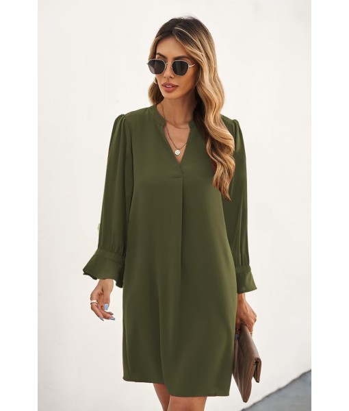 QACOHU Fall Dresses for Women 2025 Casual V Neck Long Sleeves Flowy Mini Tunic Dress