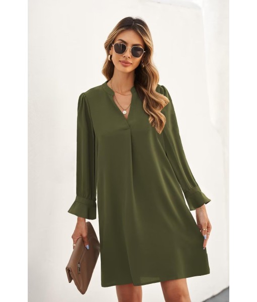 QACOHU Fall Dresses for Women 2025 Casual V Neck Long Sleeves Flowy Mini Tunic Dress
