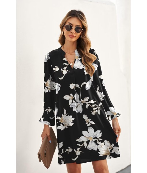 QACOHU Fall Dresses for Women 2025 Casual V Neck Long Sleeves Flowy Mini Tunic Dress