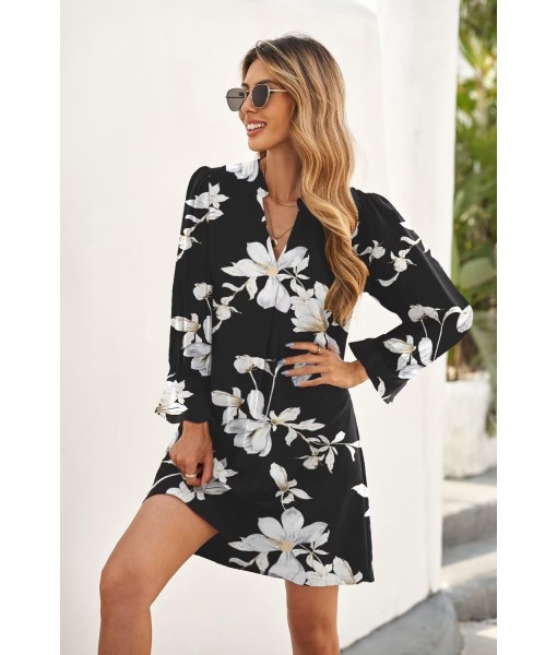 QACOHU Fall Dresses for Women 2025 Casual V Neck Long Sleeves Flowy Mini Tunic Dress