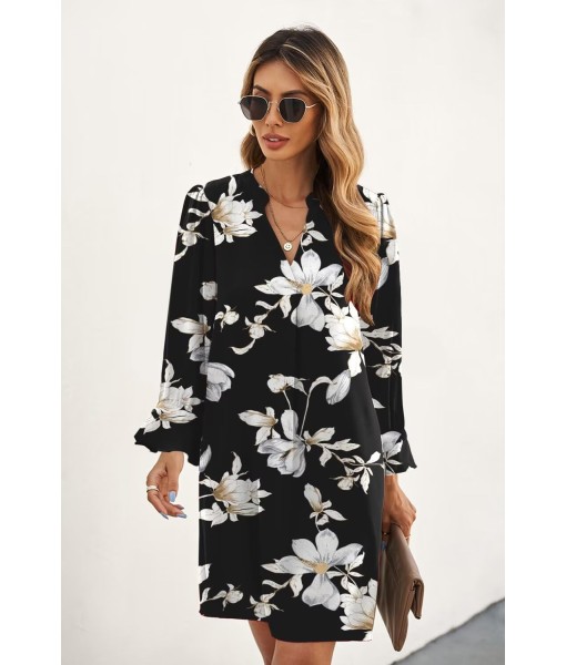 QACOHU Fall Dresses for Women 2025 Casual V Neck Long Sleeves Flowy Mini Tunic Dress