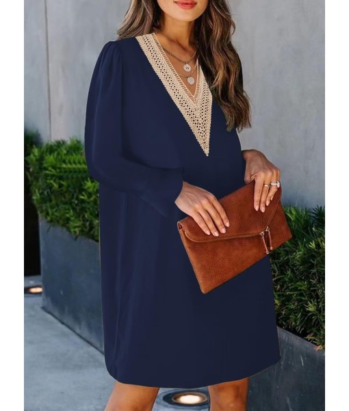 QACOHU Fall Dresses for Women 2025 Casual V Neck Long Sleeves Flowy Mini Tunic Dress