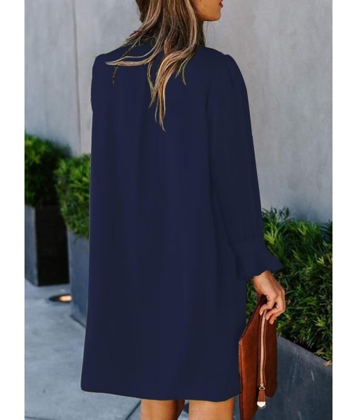 QACOHU Fall Dresses for Women 2025 Casual V Neck Long Sleeves Flowy Mini Tunic Dress