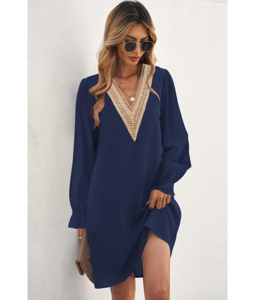 QACOHU Fall Dresses for Women 2025 Casual V Neck Long Sleeves Flowy Mini Tunic Dress