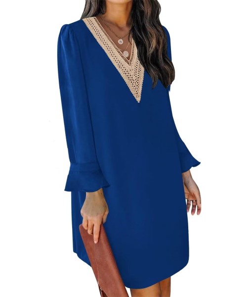 QACOHU Fall Dresses for Women 2025 Casual V Neck Long Sleeves Flowy Mini Tunic Dress