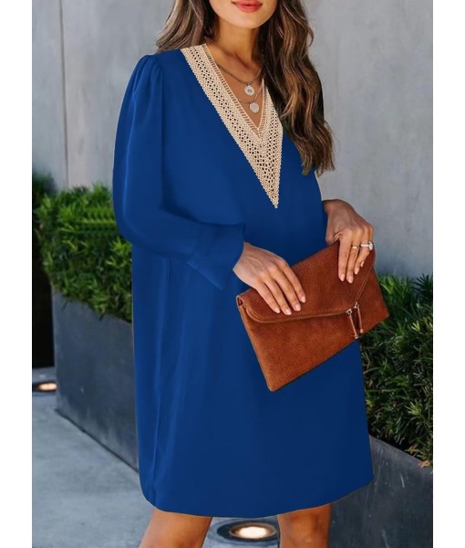 QACOHU Fall Dresses for Women 2025 Casual V Neck Long Sleeves Flowy Mini Tunic Dress