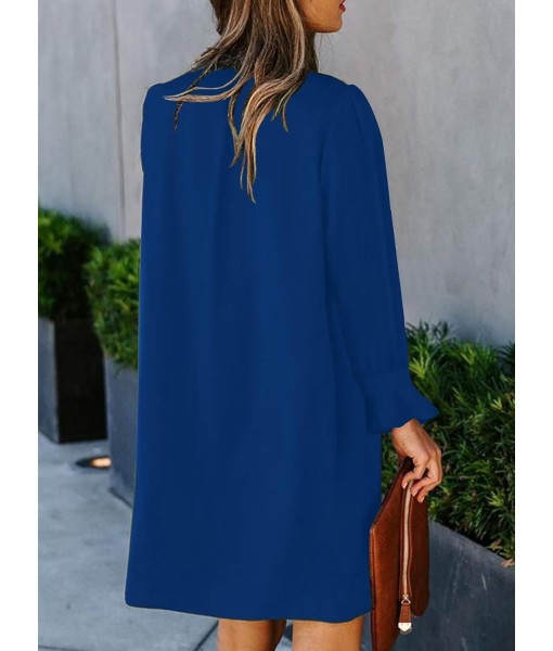 QACOHU Fall Dresses for Women 2025 Casual V Neck Long Sleeves Flowy Mini Tunic Dress