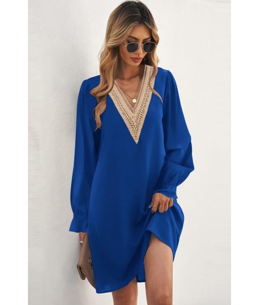 QACOHU Fall Dresses for Women 2025 Casual V Neck Long Sleeves Flowy Mini Tunic Dress