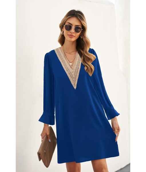 QACOHU Fall Dresses for Women 2025 Casual V Neck Long Sleeves Flowy Mini Tunic Dress