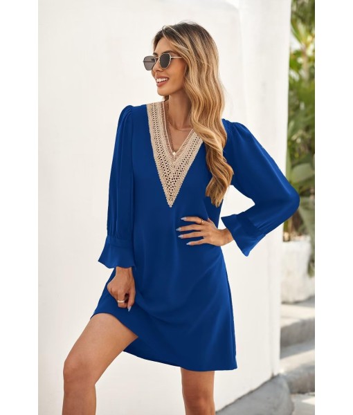QACOHU Fall Dresses for Women 2025 Casual V Neck Long Sleeves Flowy Mini Tunic Dress