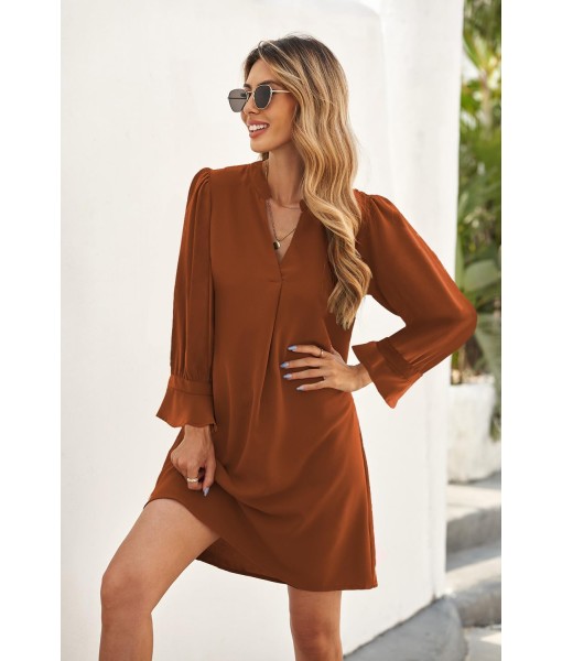 QACOHU Fall Dresses for Women 2025 Casual V Neck Long Sleeves Flowy Mini Tunic Dress
