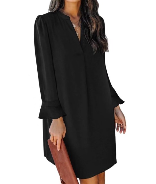 QACOHU Fall Dresses for Women 2025 Casual V Neck Long Sleeves Flowy Mini Tunic Dress
