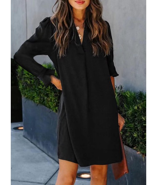 QACOHU Fall Dresses for Women 2025 Casual V Neck Long Sleeves Flowy Mini Tunic Dress