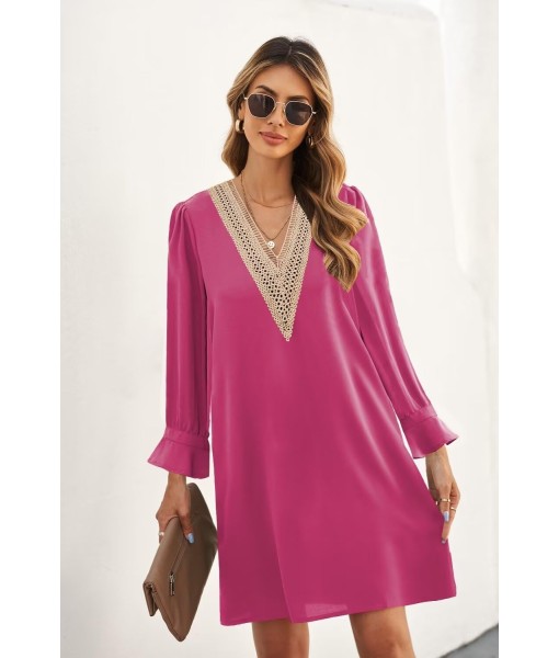 QACOHU Fall Dresses for Women 2025 Casual V Neck Long Sleeves Flowy Mini Tunic Dress