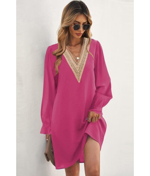 QACOHU Fall Dresses for Women 2025 Casual V Neck Long Sleeves Flowy Mini Tunic Dress