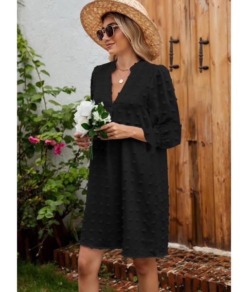 QACOHU Fall Dresses for Women 2025 Casual V Neck Long Sleeves Flowy Mini Tunic Dress