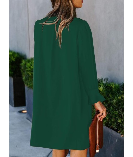 QACOHU Fall Dresses for Women 2025 Casual V Neck Long Sleeves Flowy Mini Tunic Dress