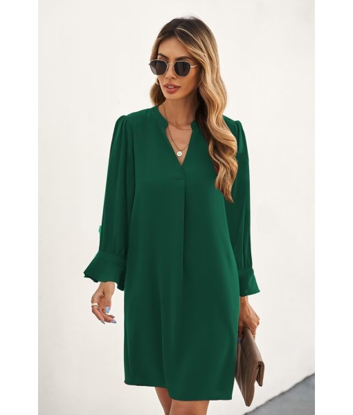 QACOHU Fall Dresses for Women 2025 Casual V Neck Long Sleeves Flowy Mini Tunic Dress