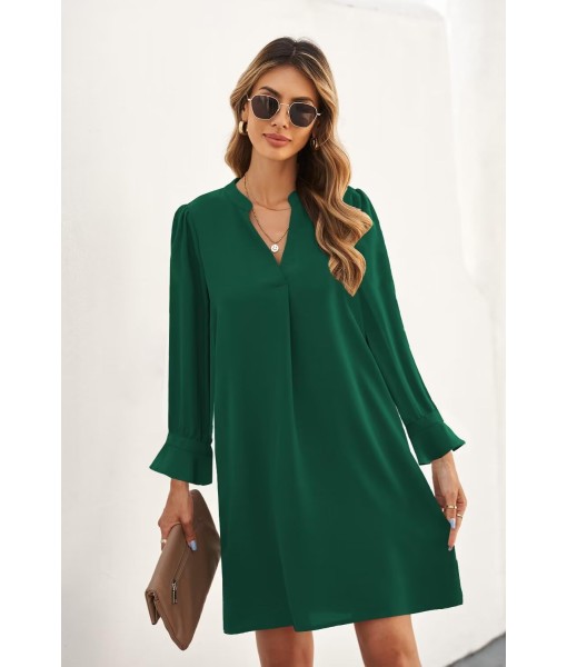 QACOHU Fall Dresses for Women 2025 Casual V Neck Long Sleeves Flowy Mini Tunic Dress