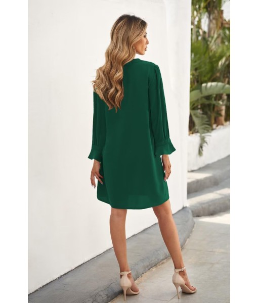 QACOHU Fall Dresses for Women 2025 Casual V Neck Long Sleeves Flowy Mini Tunic Dress