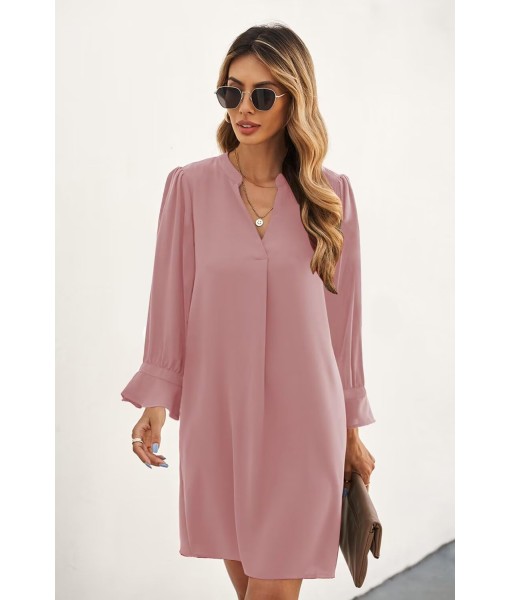 QACOHU Fall Dresses for Women 2025 Casual V Neck Long Sleeves Flowy Mini Tunic Dress